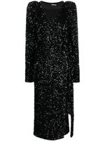 ROTATE BIRGER CHRISTENSEN robe portefeuille mi-longue à sequins brodés - Noir