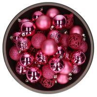 37x stuks kunststof kerstballen fuchsia roze 6 cm glans/mat/glitter mix   - - thumbnail