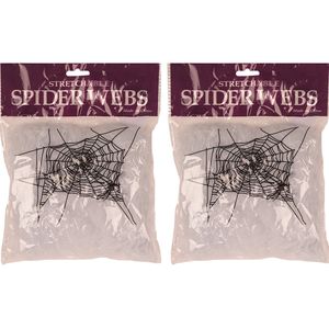 Decoratie spinnenweb/spinrag met spinnen - 4x - 20 gram - wit - Halloween/horror versiering