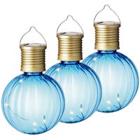 3x Buiten Led blauwe lampion solar verlichting 11 cm