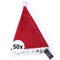 50 Kerstmutsen voor kinderen inkleurbaar inclusief 4 waskrijtjes - thumbnail
