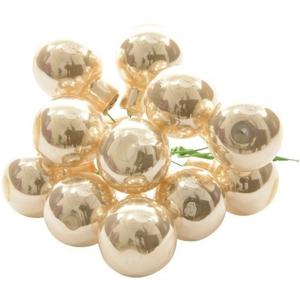 Decoris mini kerstballetjes op stekers - 10x stuks - champagne - D2 cm - glas