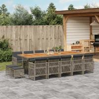 15-delige Tuinset met kussens poly rattan grijs