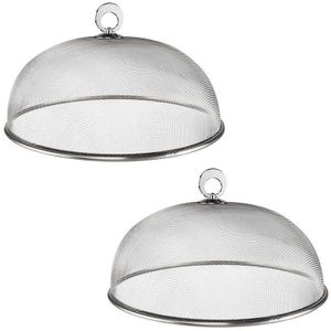 2x Vliegenkappen zilver voor voedsel 30 cm voedselkap