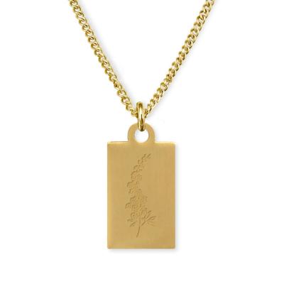 Gegraveerde geboortebloem ketting OUD DESIGN - Stainless steel - Goud - Rechthoek - Juli - ridderspoor