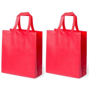 2x stuks draagtassen/schoudertassen/boodschappentassen in de kleur rood 35 x 40 x 15 cm