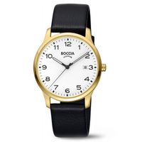 Boccia 3620-08 Horloge titanium-leder goudkleurig-wit-zwart 39 mm
