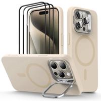 iPhone 15 Pro Cloud Soft Case with Stash Stand Protection Bundle - Light Tan