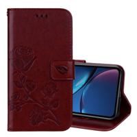 Rose reliëf horizontale Flip PU lederen case voor iPhone XR met houder & kaartsleuven & portemonnee (bruin)