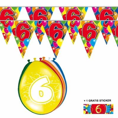 Shoppartners 6 jaar versiering set - kamer - 2x vlaggenlijnen - 8x ballonnen - gratis sticker