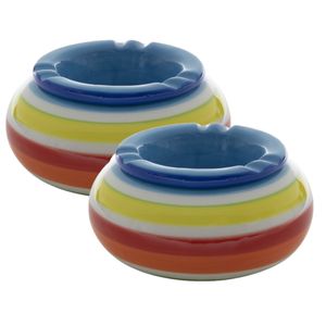 Set van 2x stuks dolomite keramiek storm asbakken blauw 11.5 x 6.5 cm