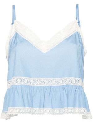 P.A.R.O.S.H. débardeur en soie à bords en dentelle - Bleu
