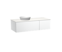 Storke Edge zwevend badkamermeubel 130 x 52 cm mat wit met Tavola asymmetrisch linkse wastafel in matte Solid Surface - thumbnail