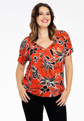 Yoek Shirt dubbele V-hals MIX PRINT | Rood | Maat 54/56