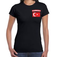 Turkey t-shirt met vlag Turkije zwart op borst voor dames - thumbnail