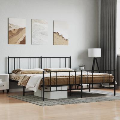 Bedframe met hoofd- en voeteneinde metaal zwart 200x200 cm