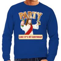 Foute Kersttrui - Party Jezus - blauw - heren - kerstkleding sweater - thumbnail