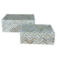 Set decoratieve dozen Home ESPRIT Wit Bruin Hars Bamboe 30 X 16 X 12 CM (2 Stuks)