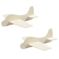 Vliegtuig van hout - Set van 4x stuks - 21.5 x 25.5 cm - bouwpakket - Hobby materialen knutselen - s