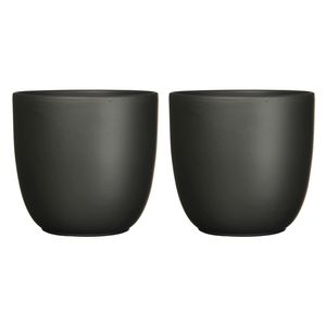 2x stuks plantenpot/bloempot Tusca - zwart - keramiek - mat - D14.5/H14 cm