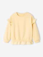 Meisjessweater met ruches van twee materialen pastelgeel