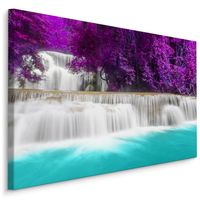 Schilderij - Wonderbaarlijke waterval, paars/blauw, 4 maten, wanddecoratie - thumbnail