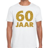 60 jaar goud glitter verjaardag/jubileum kado shirt wit heren