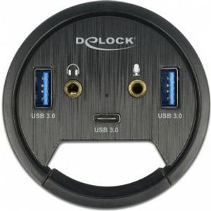 Delock 62794 3-poorts hub voor in bureau USB 1 x USB Type-C en 2 x USB Type-A + HD-audiopoorten