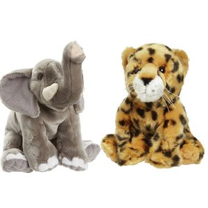 Zachte pluche knuffels 2x stuks - Cheetah en Olifant van 18 cm