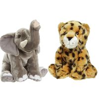 Zachte pluche knuffels 2x stuks - Cheetah en Olifant van 18 cm - thumbnail