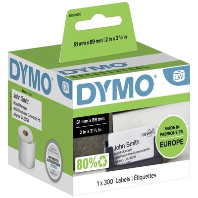 DYMO S0929100 Rol met etiketten 89 x 51 mm Papier Wit 300 stuk(s) Niet hechtend Etiketten voor afspraakkaartjes, Visitekaartjes