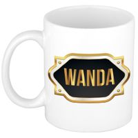 Naam cadeau mok / beker Wanda met gouden embleem 300 ml - thumbnail