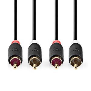 Nedis CABW24200AT05 Stereo-audiokabel 2x Rca Male 2x Rca Male Verguld 0.5 M Rond Antraciet Doos