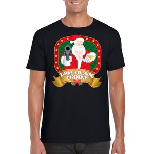 Foute Kerst t-shirt zwart X-mas is fucking expensive voor heren