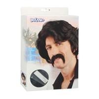 Boland Zwarte pruik met snor