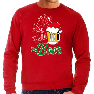 Grote maten Ho ho hold my beer fout Kersttrui / outfit rood voor heren Grote maten Ho ho hold my beer fout Kersttrui / outfit rood voor heren