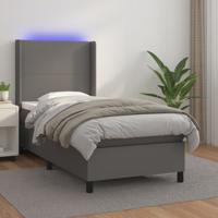 Boxspring met matras en LED kunstleer grijs 90x200 cm