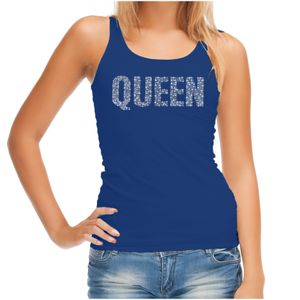 Glitter Queen tanktop blauw rhinestones steentjes voor dames - Glitter top/ outfit