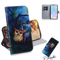 Olieverf uil patroon gekleurde tekening horizontale Flip lederen case voor Huawei P30 met houder & card slots & portemonnee