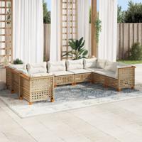 9-delige Loungeset met kussens poly rattan beige