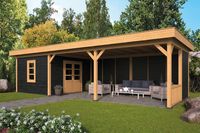 Lariks/Douglas Overkapping Oslo L type 8 zwart 690x380 cm- Plat dak- Onbehandeld lariks Douglas hout- Tuindeco