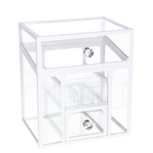 Make-up organizer/opberger 6-vaks met deksel 18 x 13 cm van glas