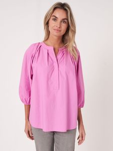Losse katoenen blouse met 3/4 raglan pofmouwen