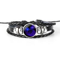 12 sterrenbeeld zwart gevlochten lederen glazen koepel Punk mannen Bracelet(Aquarius)