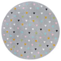 Vloerkleed Kids Little Hearts Rond - Grijs maat: xcm - materiaal: Polypropyleen - Dekbed-Discounter.nl
