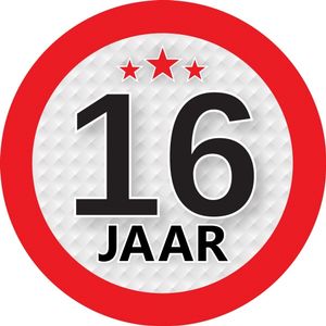 16 jaar leeftijd sticker rond 9 cm verjaardag versiering