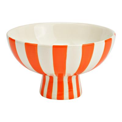 Decoratieve gestreepte schaal van keramiek, oranje/wit (B/H/D) 17x10x17 cm