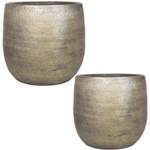 Set van 2x stuks luxe plantenpotten/bloempotten goud Mira van keramiek 14 en 34 cm