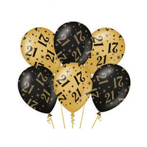 6x stuks leeftijd verjaardag feest ballonnen 21 jaar geworden zwart/goud 30 cm   -