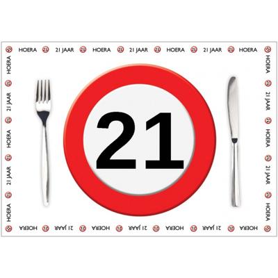 21 jaar verjaardag placemats - Papier - 10x stuks - leeftijd - stopbord thema - 42 x 30 cm